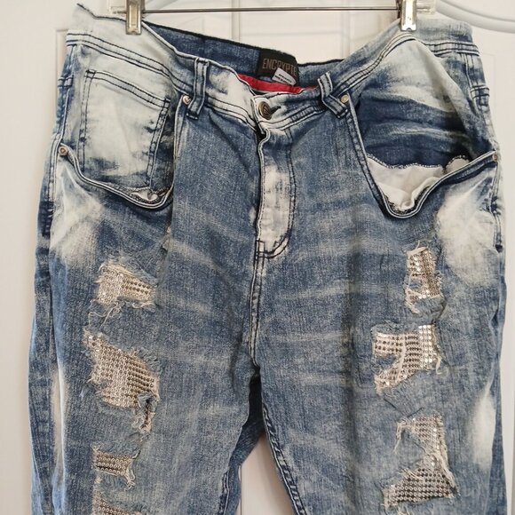 Encrypted Men's Distressed Sequin Y2K Streetwear Denim Jeans 42x34 1980 Vintage - Picture 1 of 14